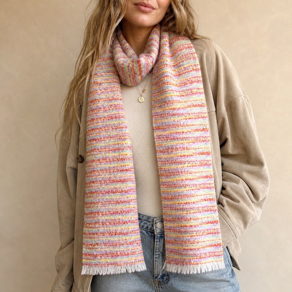 Free People Multicolor Speckled Knit Fringe Scarf Boho Cozy Sz O/S